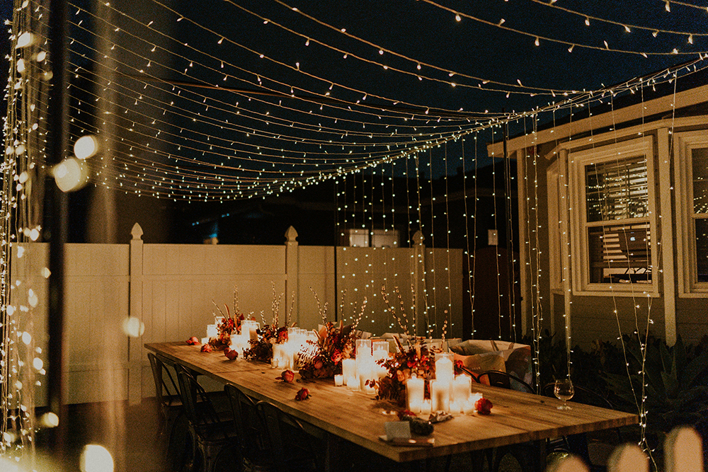 Blue Moon Dream DIY Wedding at Wayfarers Chapel in Palos Verdes, CA wedding reception with light canopy