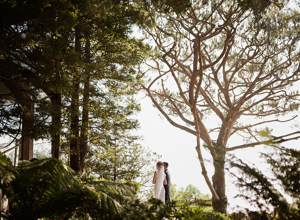 Blue Moon Dream DIY Wedding at Wayfarers Chapel in Palos Verdes, CA bride groom wayfarers chapel