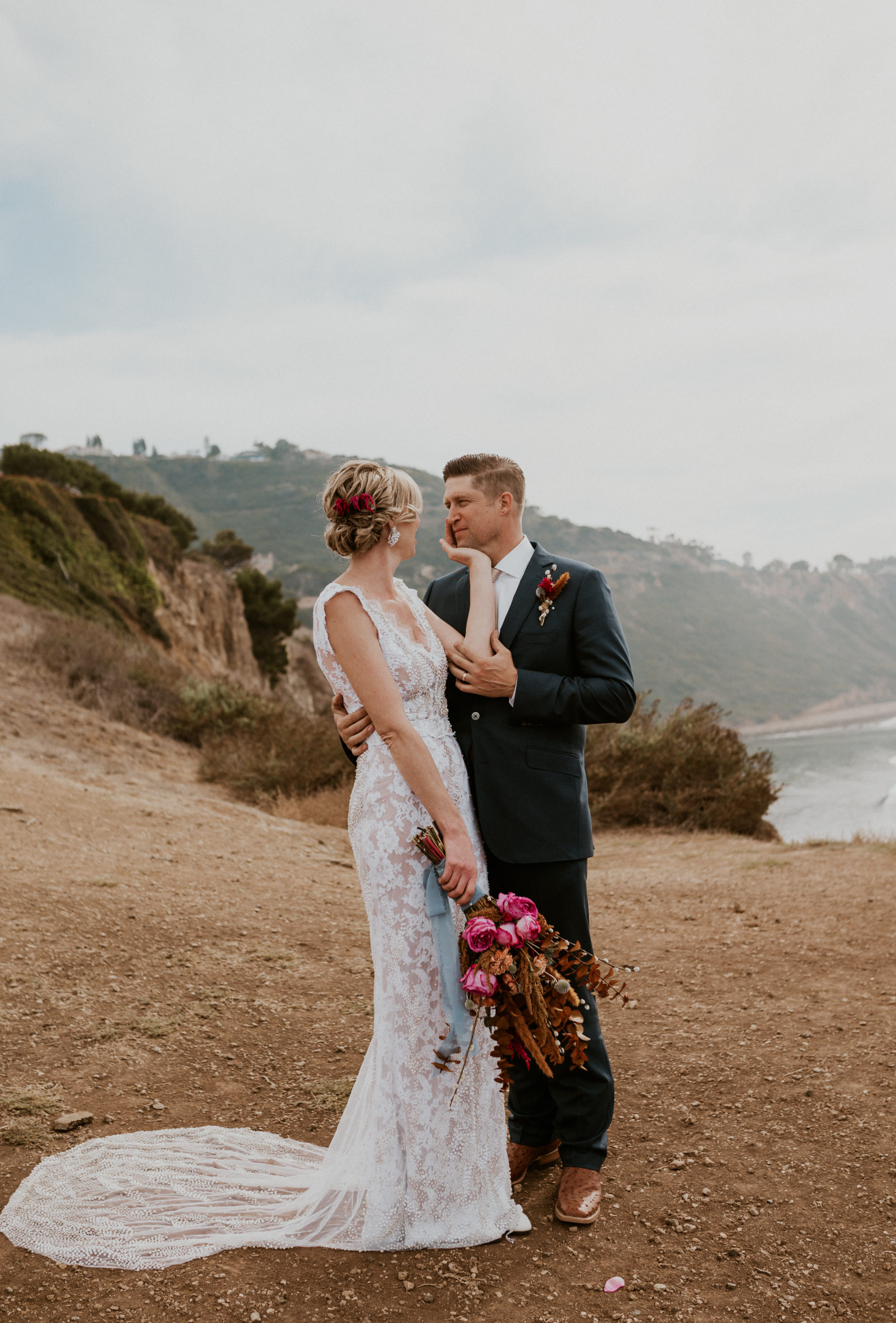 Blue Moon Dream DIY Wedding at Wayfarers Chapel in Palos Verdes, CA bride groom bluff cove trail