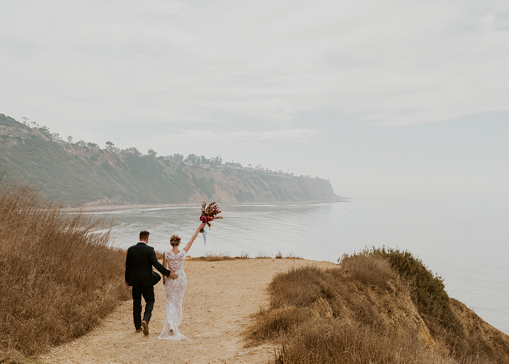 Blue Moon Dream DIY Wedding at Wayfarers Chapel in Palos Verdes, CA bride groom bluff cove trail