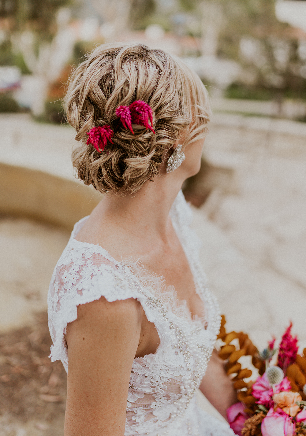 Blue Moon Dream DIY Wedding at Wayfarers Chapel in Palos Verdes, CA bride hair with flowers