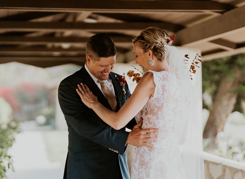 Blue Moon Dream DIY Wedding at Wayfarers Chapel in Palos Verdes, CA first look bride and groom