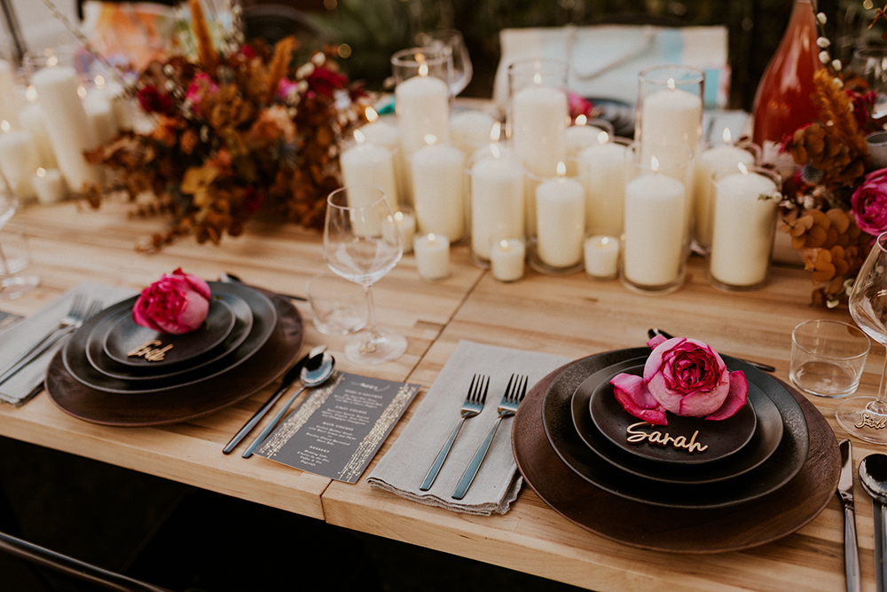 Blue Moon Dream DIY Wedding at Wayfarers Chapel in Palos Verdes, CA wedding reception tablescape