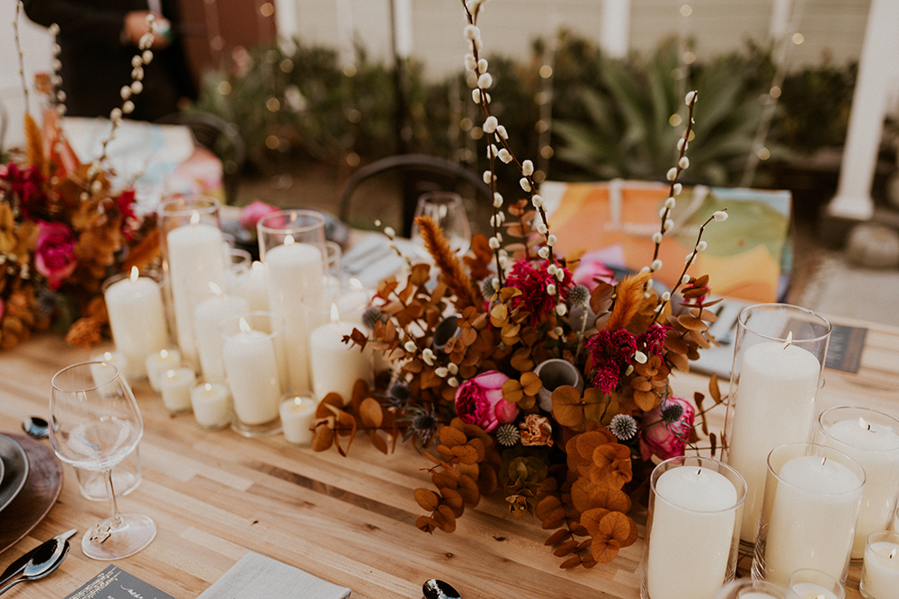 Blue Moon Dream DIY Wedding at Wayfarers Chapel in Palos Verdes, CA wedding reception tablescape