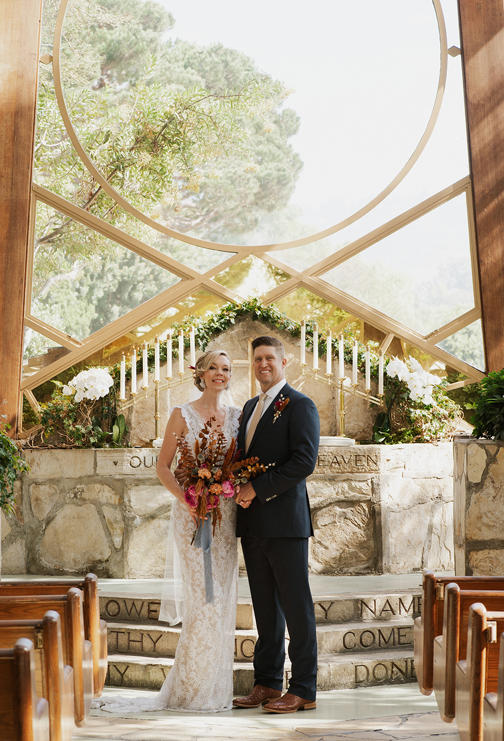 Blue Moon Dream DIY Wedding at Wayfarers Chapel in Palos Verdes, CA bride and groom smiling