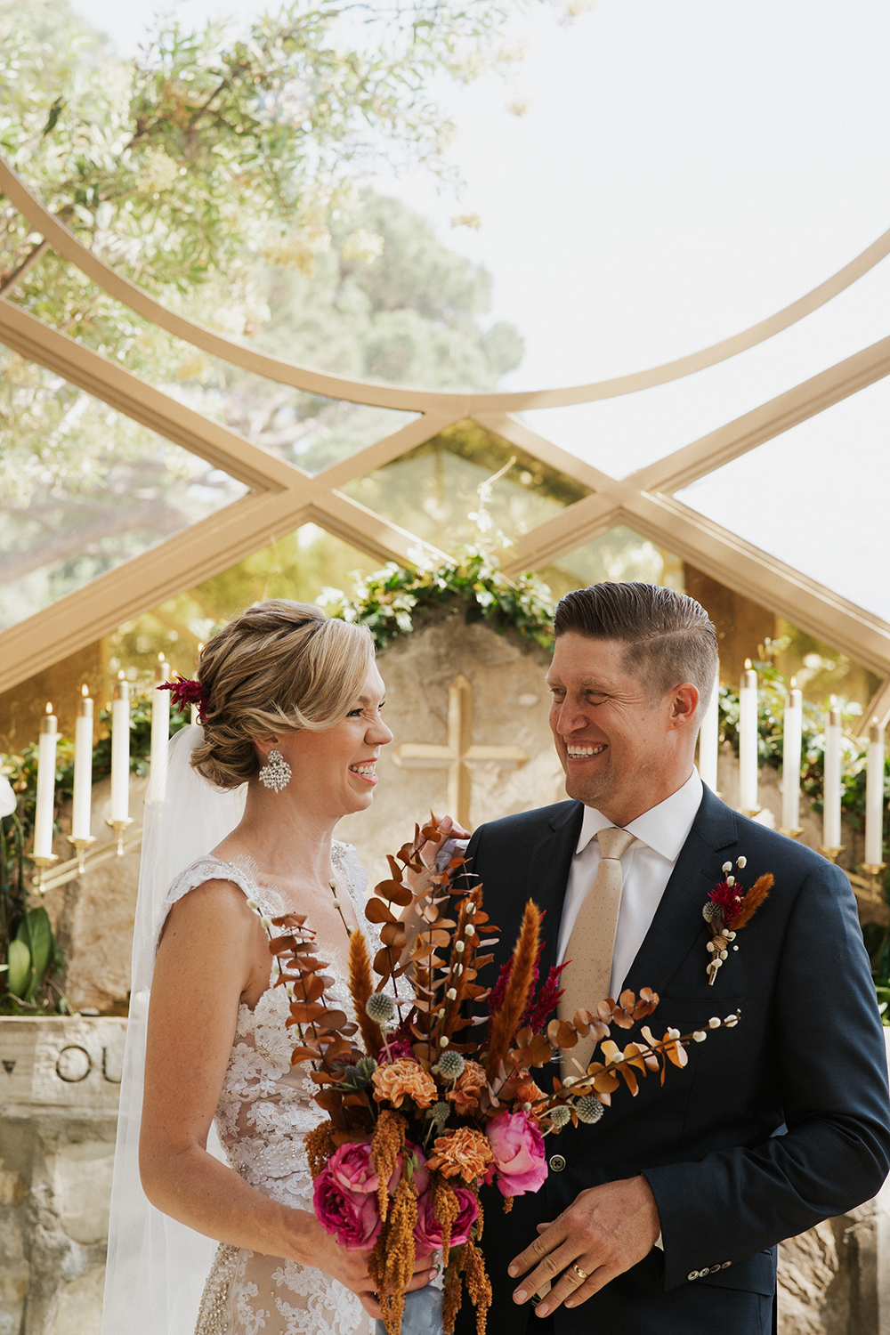 Blue Moon Dream DIY Wedding at Wayfarers Chapel in Palos Verdes, CA bride and groom smiling