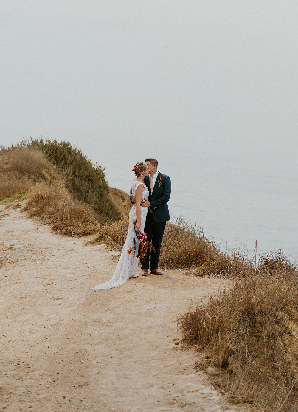 Blue Moon Dream DIY Wedding at Wayfarers Chapel in Palos Verdes, CA bride groom bluff cove trail