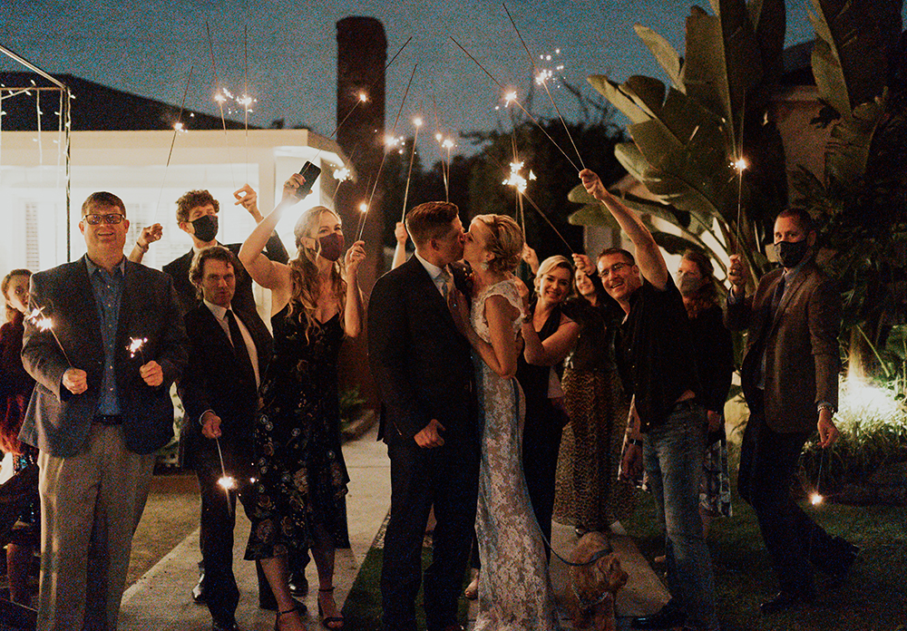 Blue Moon Dream DIY Wedding at Wayfarers Chapel in Palos Verdes, CA small wedding with sparklers