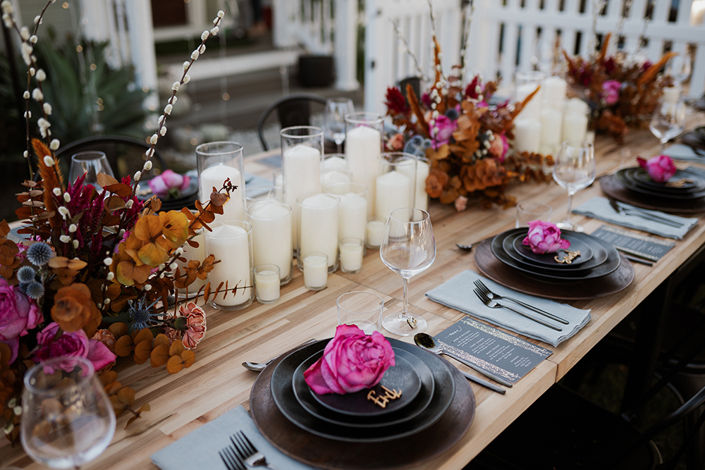 Blue Moon Dream DIY Wedding at Wayfarers Chapel in Palos Verdes, CA wedding reception tablescape