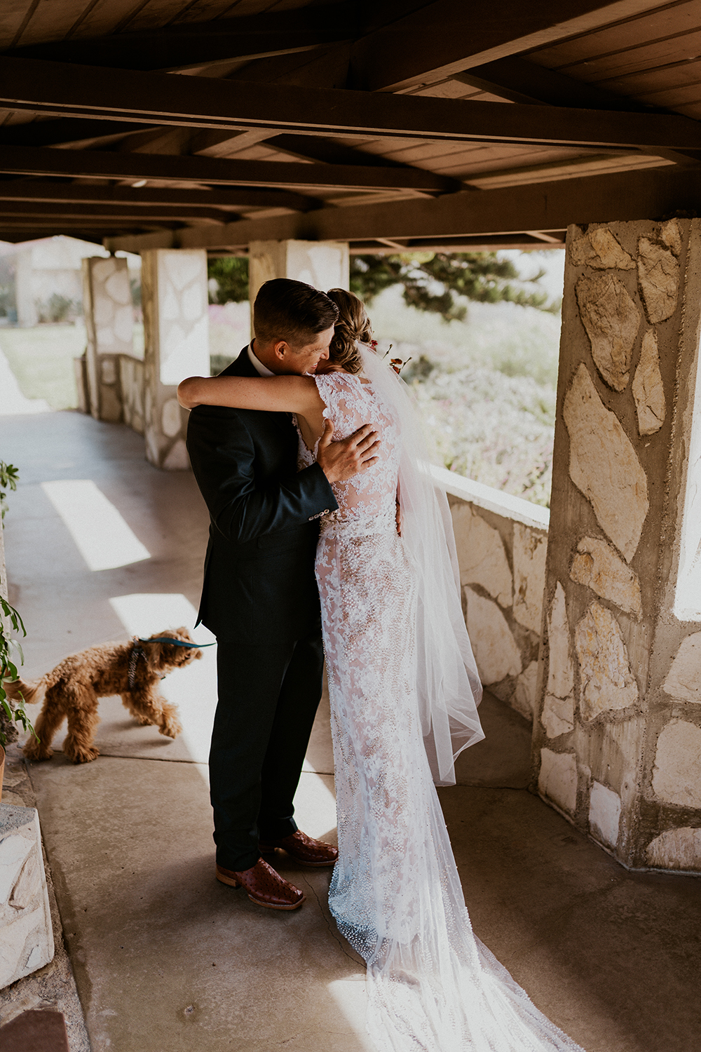 Blue Moon Dream DIY Wedding at Wayfarers Chapel in Palos Verdes, CA first look bride and groom
