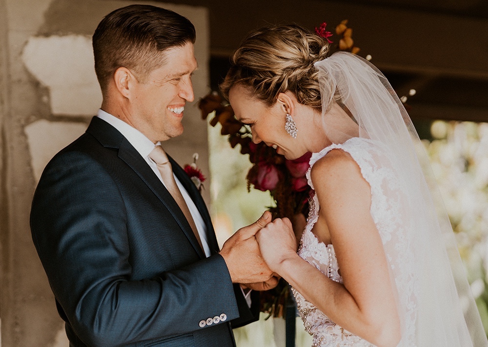 Blue Moon Dream DIY Wedding at Wayfarers Chapel in Palos Verdes, CA first look bride and groom