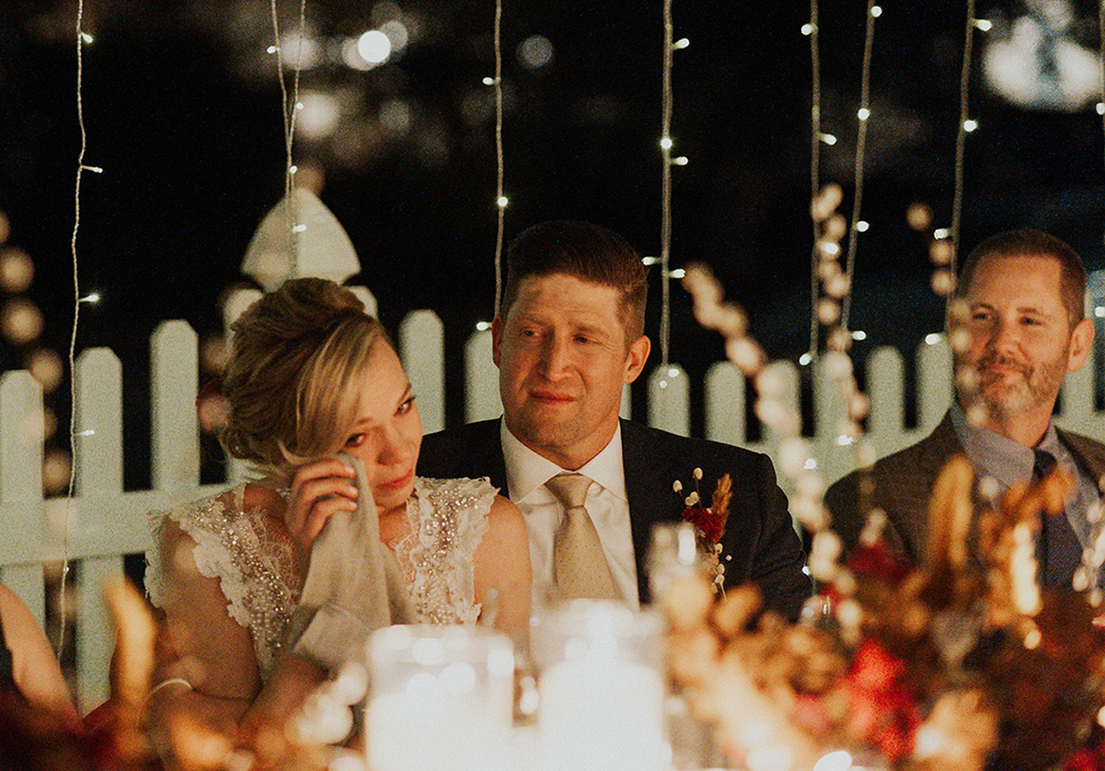 Blue Moon Dream DIY Wedding at Wayfarers Chapel in Palos Verdes, CA wedding toast bride crying