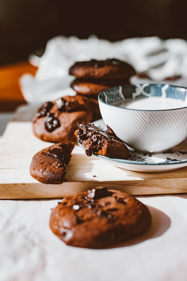 Chocolate Cookies and Cup of Milk