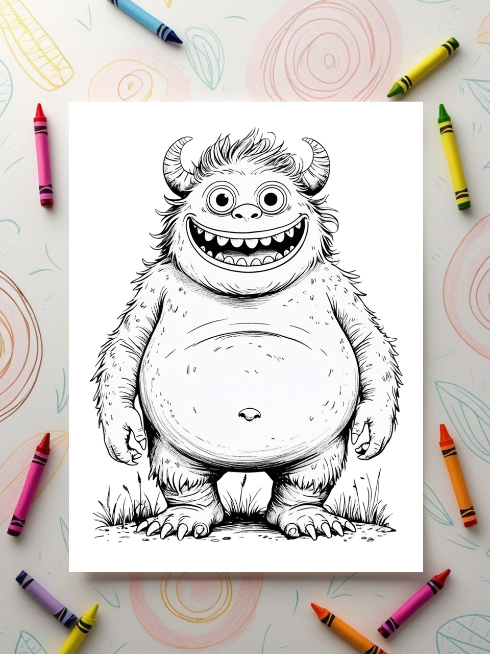 chubby monster with smile coloring pages
