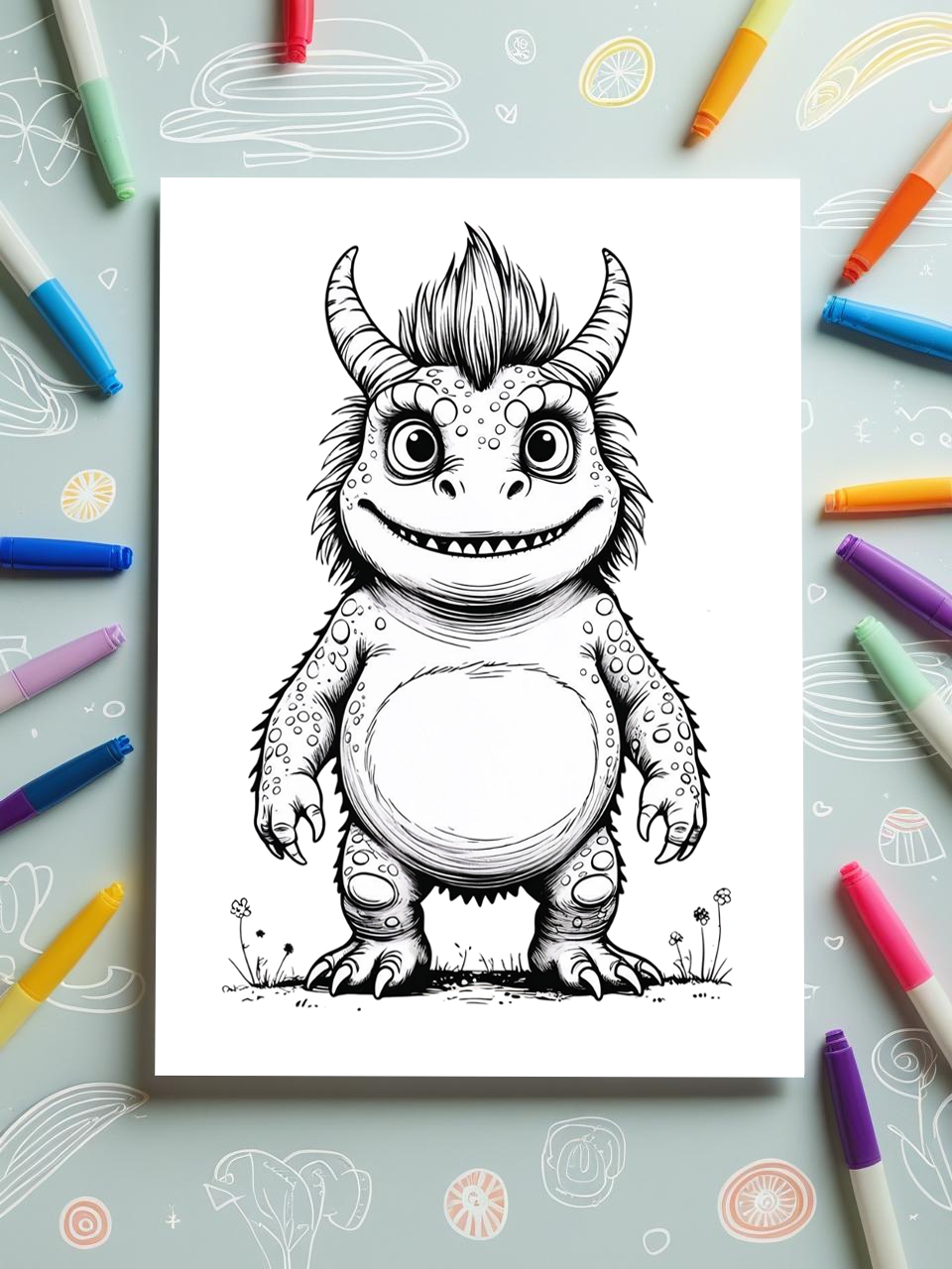 monster with horns coloring pages