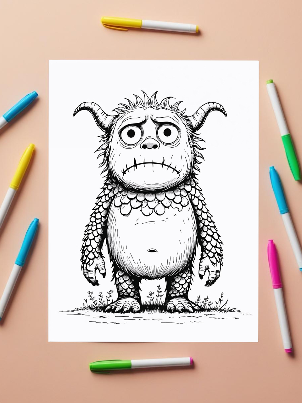 sad monster with scales coloring pages