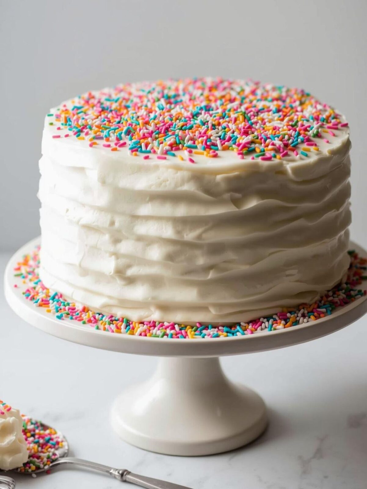 4 layer round ice cream cake with sprinkles